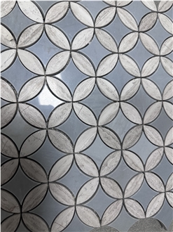 Blue Round Ancient Coin Tulip Marble Polished  Mosaic Tiles