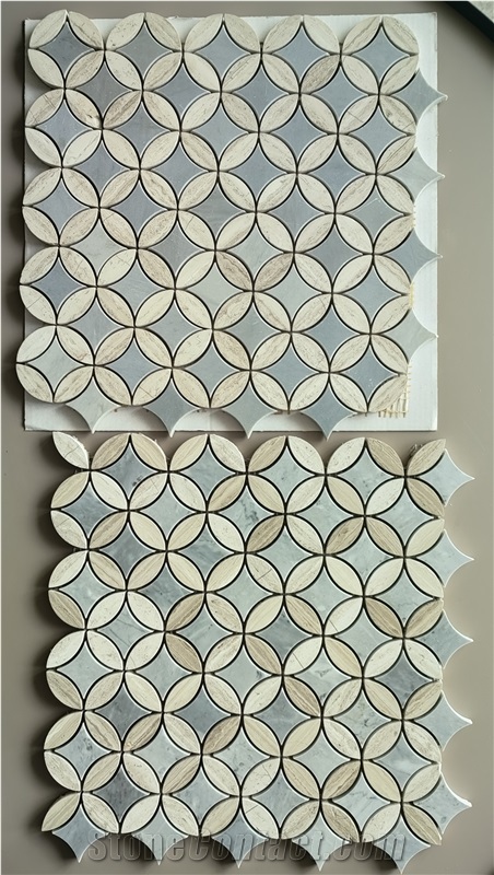 Blue Round Ancient Coin Tulip Marble Polished  Mosaic Tiles