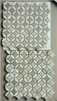 Blue Round Ancient Coin Tulip Marble Polished  Mosaic Tiles