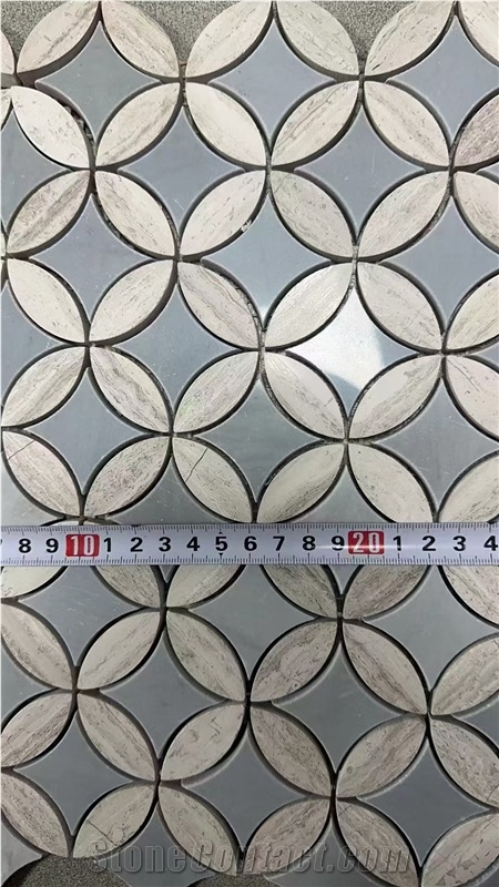 Blue Round Ancient Coin Tulip Marble Polished  Mosaic Tiles