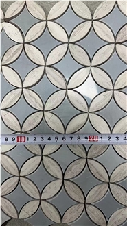 Blue Round Ancient Coin Tulip Marble Polished  Mosaic Tiles