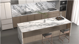 YL22371S  CALACATTA  Printed  Quartz Slabs