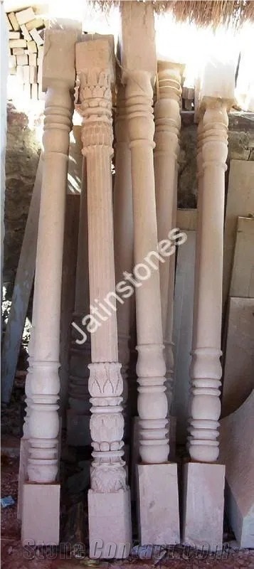 Agra Red Sandstone Carved Pillar Column