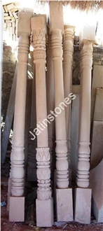Agra Red Sandstone Carved Pillar Column