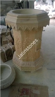 Agra Red Sandstone Carved Pillar Column