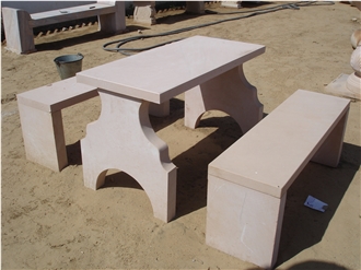 Dholpur Beige Sandstone  Furniture, Garden Bench And Table