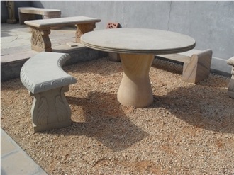 Dholpur Beige Sandstone  Furniture, Garden Bench And Table