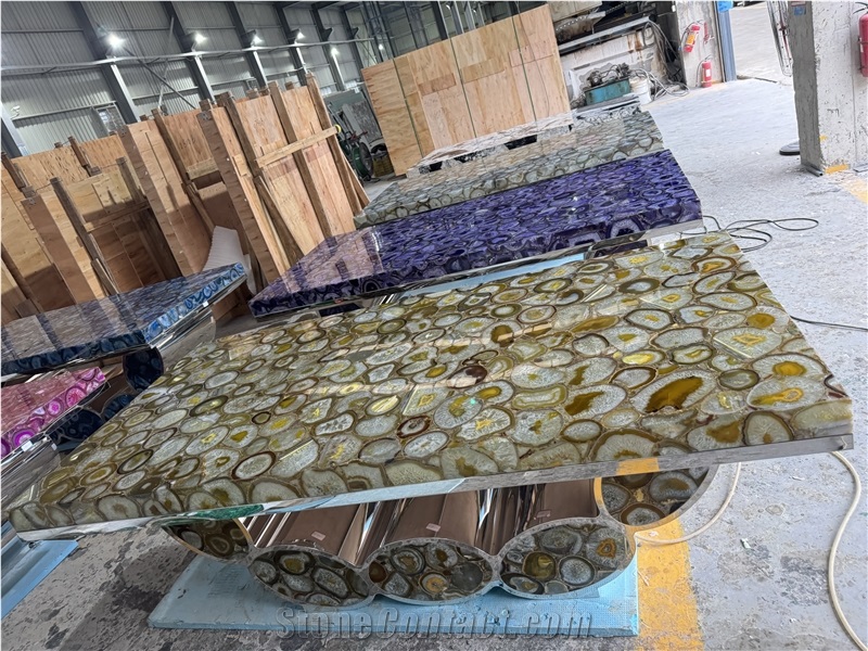 Backlit Agate Dining Table Top Restaurant Table Tops
