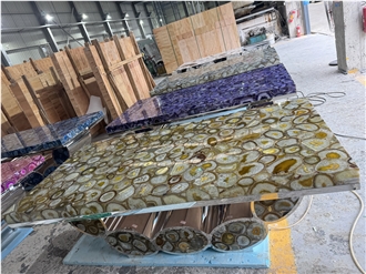 Backlit Agate Dining Table Top Restaurant Table Tops