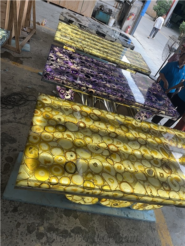 Backlit Agate Dining Table Top Restaurant Table Tops