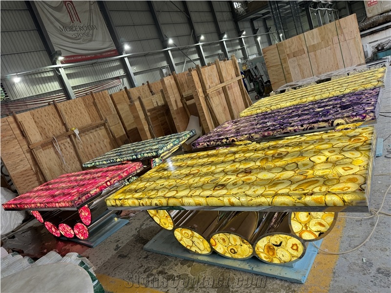 Backlit Agate Dining Table Top Restaurant Table Tops