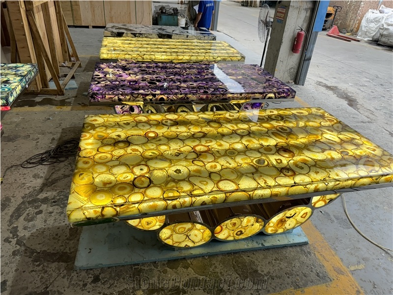 Backlit Agate Dining Table Top Restaurant Table Tops