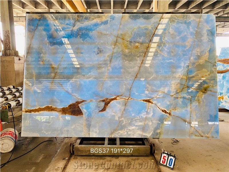 Translucent Background Wall Backlit Blue Onyx Slabs