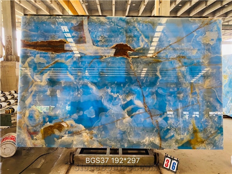 Translucent Background Wall Backlit Blue Onyx Slabs