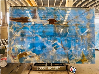 Translucent Background Wall Backlit Blue Onyx Slabs