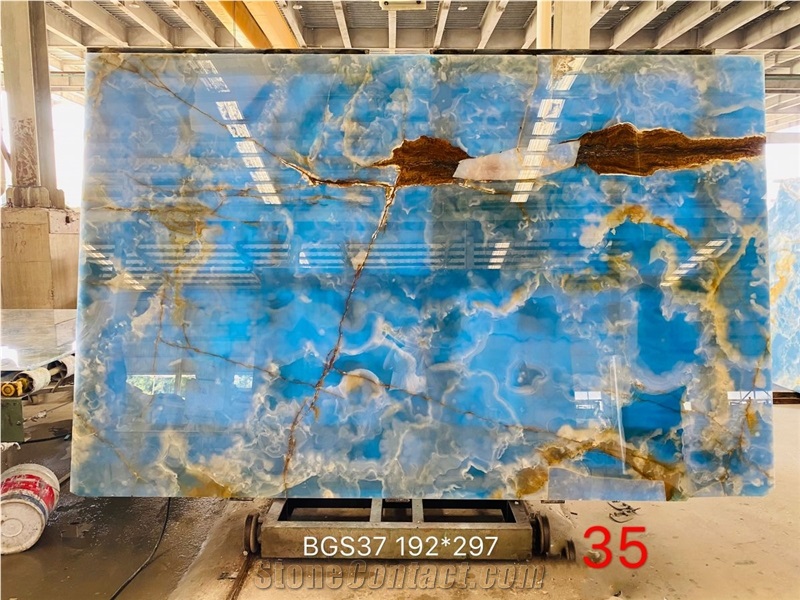 Translucent Background Wall Backlit Blue Onyx Slabs
