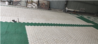 White Carrara Marble Hexagon Mosaic Tile With Copper Strips