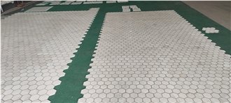 White Carrara Marble Hexagon Mosaic Tile With Copper Strips