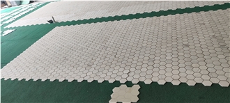 White Carrara Marble Hexagon Mosaic Tile With Copper Strips