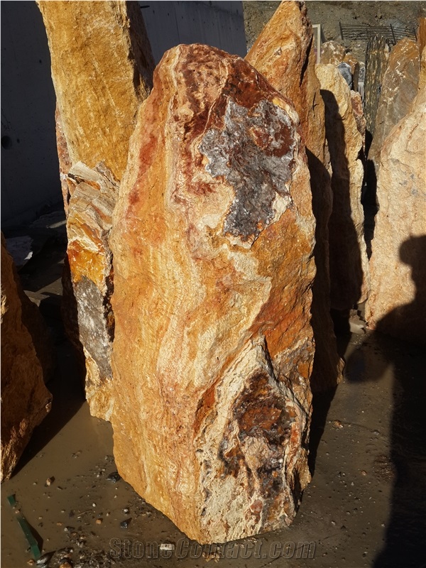 Gala Gold Travertine Finch Stone Garden Monolith