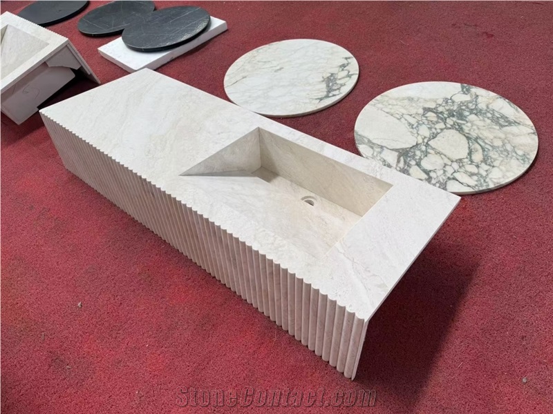 Italian Super White Travertine Vanity Unit With Sink