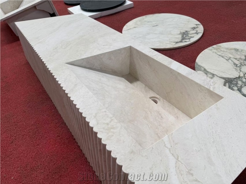 Italian Super White Travertine Vanity Unit With Sink