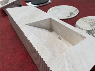 Italian Super White Travertine Vanity Unit With Sink