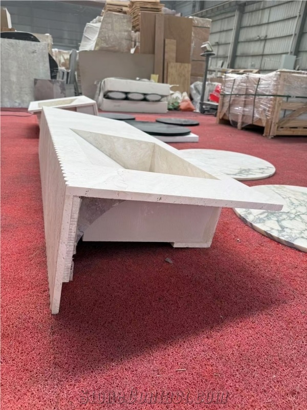 Italian Super White Travertine Vanity Unit With Sink