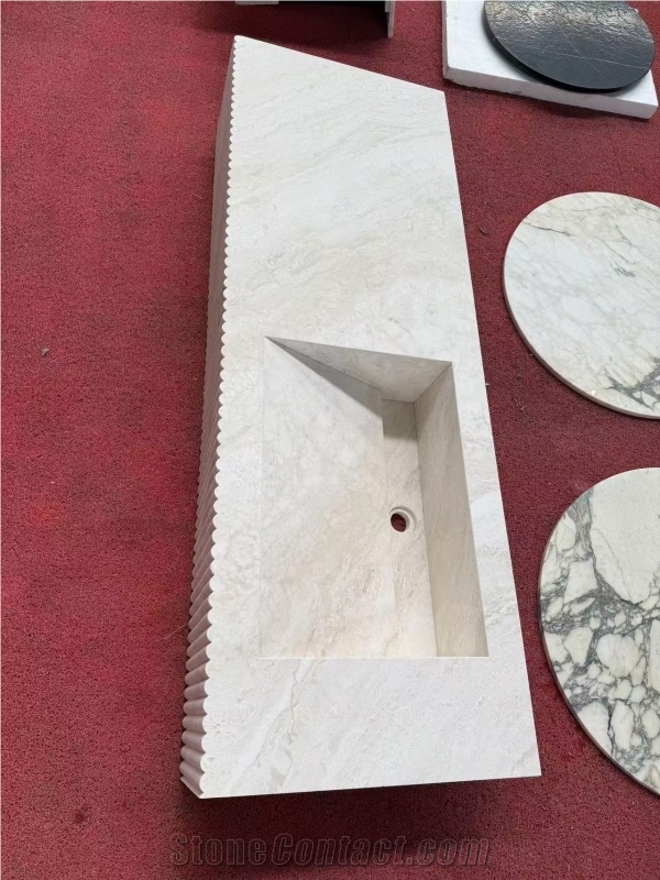 Italian Super White Travertine Vanity Unit With Sink