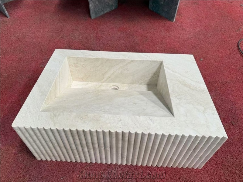 Italian Super White Travertine Vanity Unit With Sink