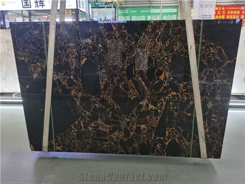 Rolan Golden Nero Portoro Marble Black Gold Flower Athens