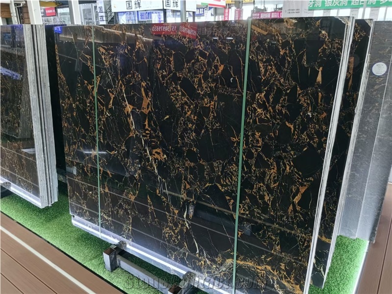 Rolan Golden Nero Portoro Marble Black Gold Flower Athens