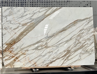 Book Matching Polishing Calacatta Vagli Gold Marble Slabs