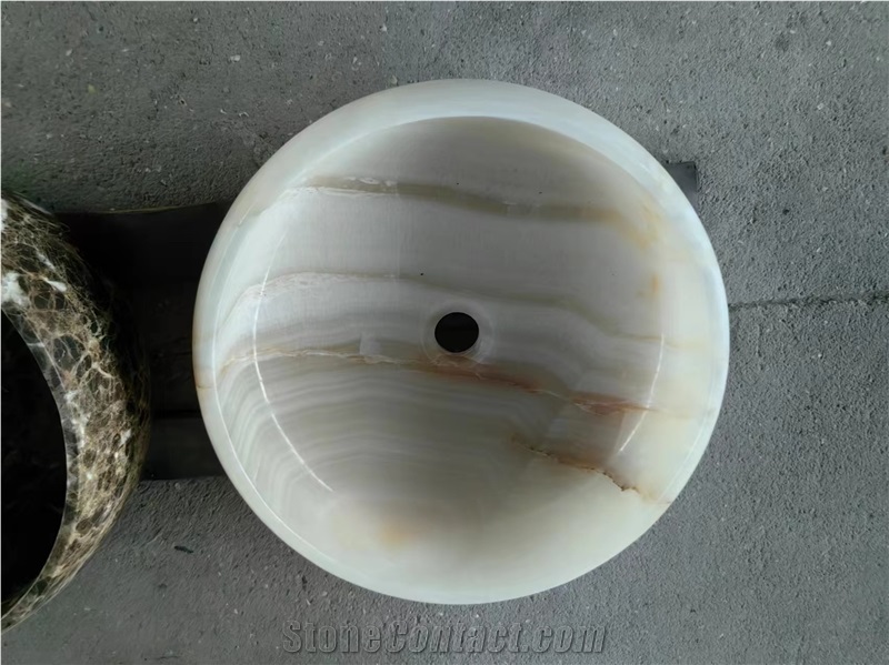 White Onyx Stone Round Basin For Bathroom Vanity