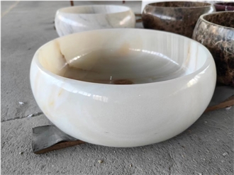 White Onyx Stone Round Basin For Bathroom Vanity