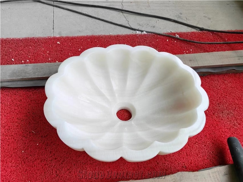 White Onyx Stone Sink With Shell Shape