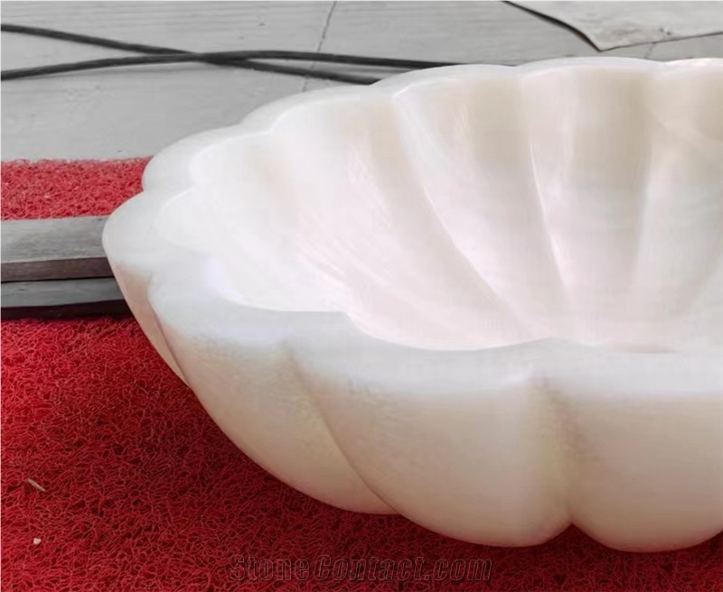 White Onyx Stone Sink With Shell Shape