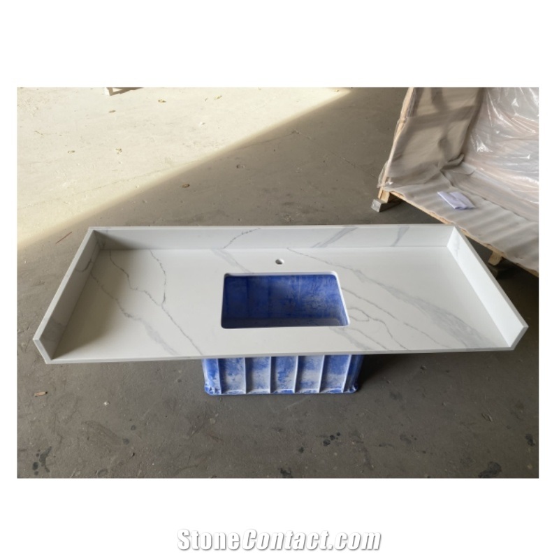 Calacatta Quartz White Artificial Stone Bathroom Countertops