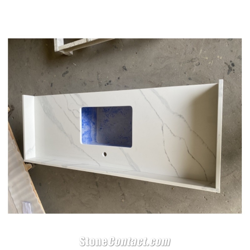 Calacatta Quartz White Artificial Stone Bathroom Countertops