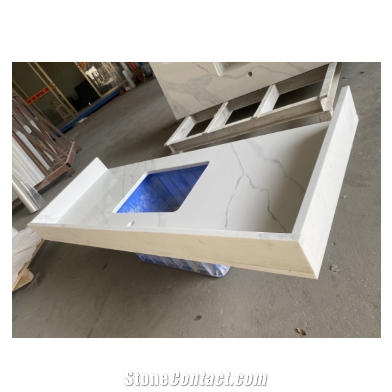Calacatta Quartz White Artificial Stone Bathroom Countertops