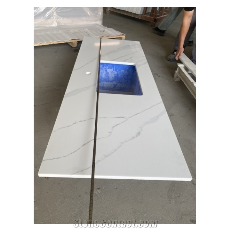 Calacatta Quartz White Artificial Stone Bathroom Countertops