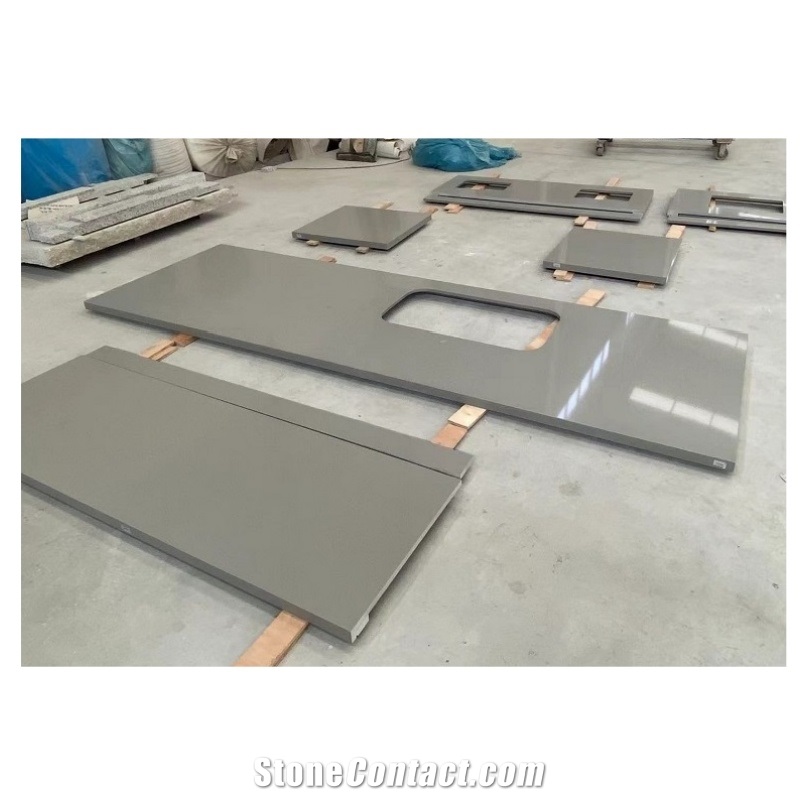Grey Quartz Stone Kitchen Countertop Island Top