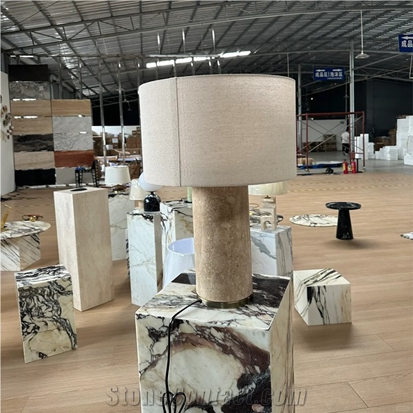 Cylinder Travertine Lamp  Home Decor Products