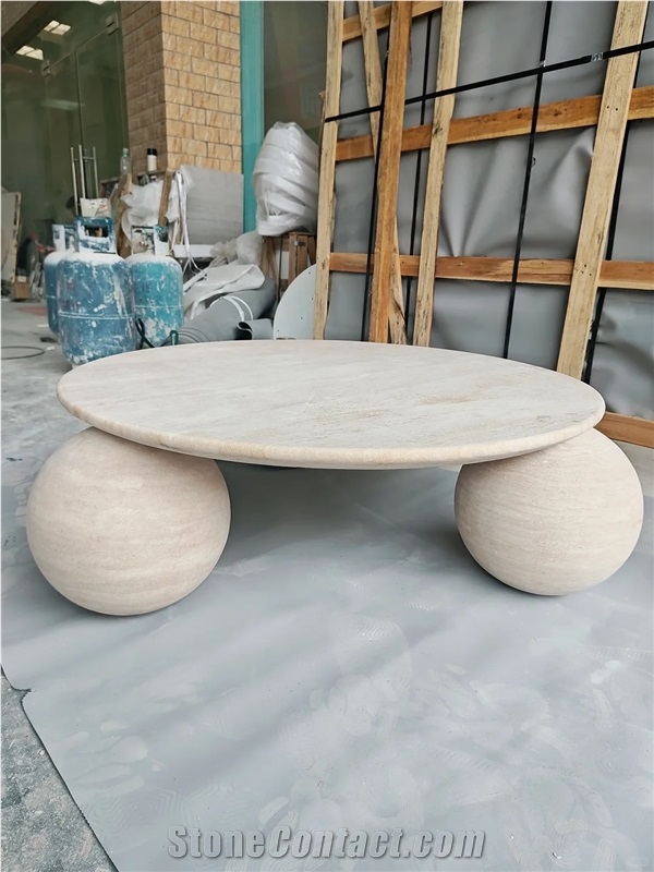 HRST Beige Travertine Coffee Center Table With Arch On Sale