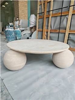 HRST Beige Travertine Coffee Center Table With Arch On Sale