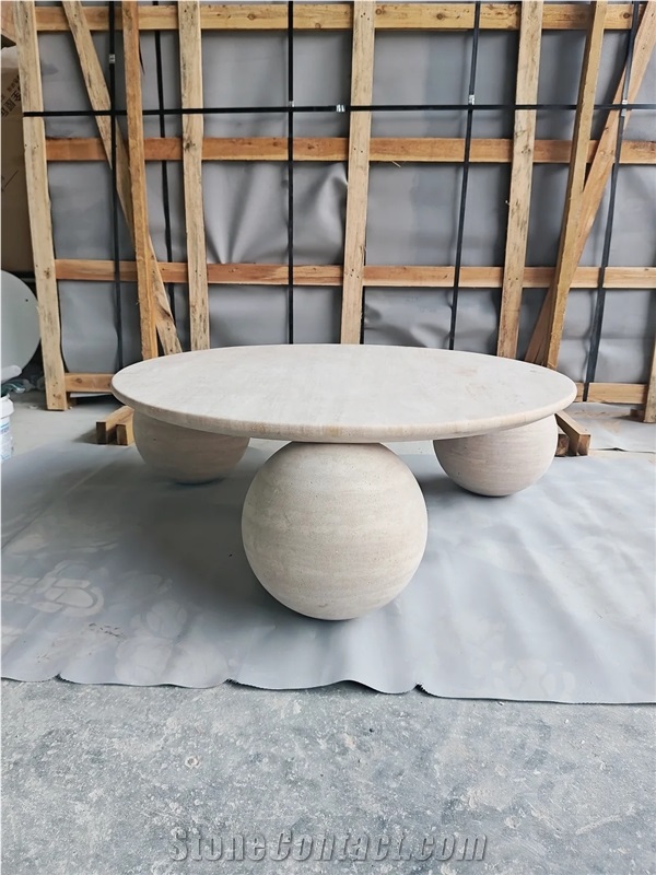 HRST Beige Travertine Coffee Center Table With Arch On Sale