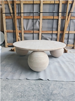 HRST Beige Travertine Coffee Center Table With Arch On Sale