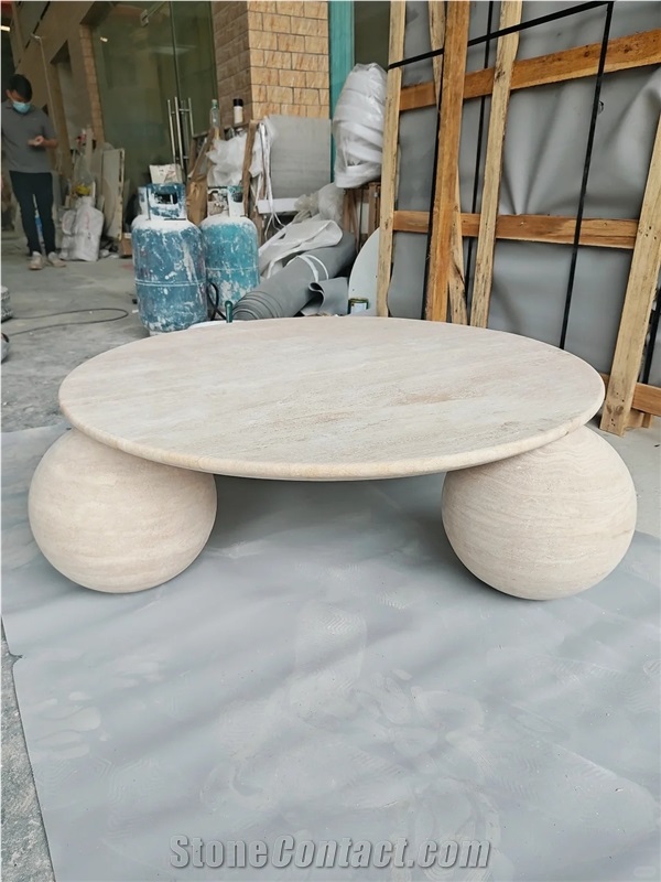 HRST Beige Travertine Coffee Center Table With Arch On Sale
