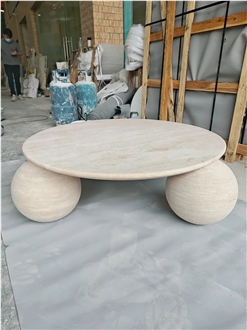 HRST Beige Travertine Coffee Center Table With Arch On Sale