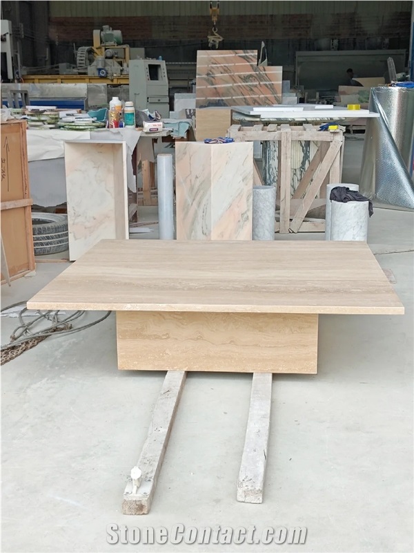 HRST Beige Travertine Coffee Center Table With Arch On Sale